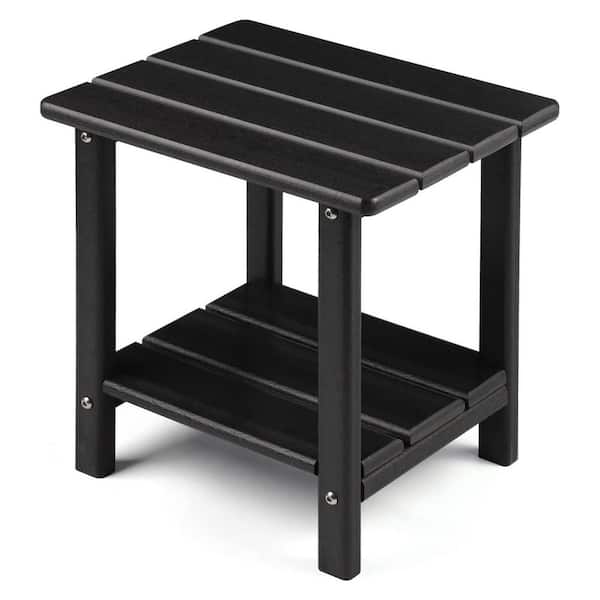 Unbranded Black Plastic Outdoor Side Table with Storage Shelf for Patio, Pool, Porch