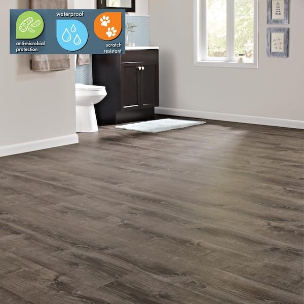 Oak Luxury Vinyl Plank Basement Family Room Flooring and Dark Gray