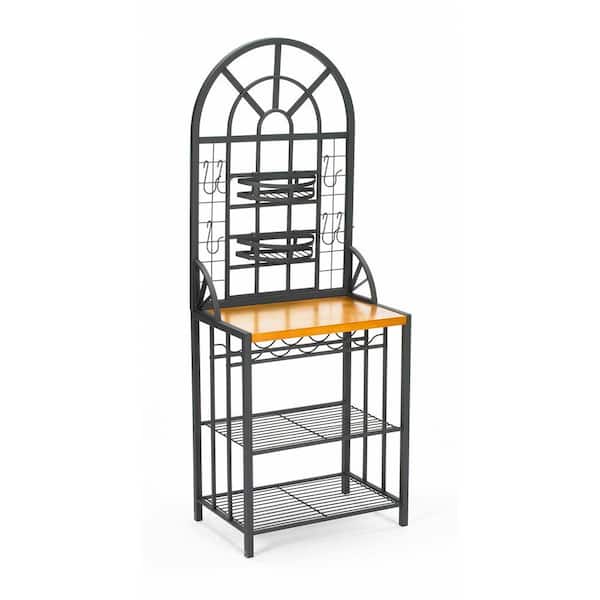 Unbranded Dome Steel 26 in. W Baker's Rack with Wine Storage in Black