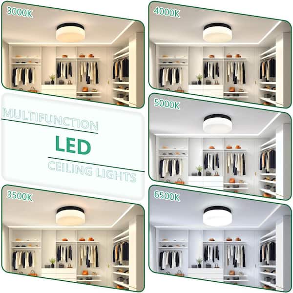 Jushua 12 in. 1-Light Modern Black LED Flush Mount Ceiling Light