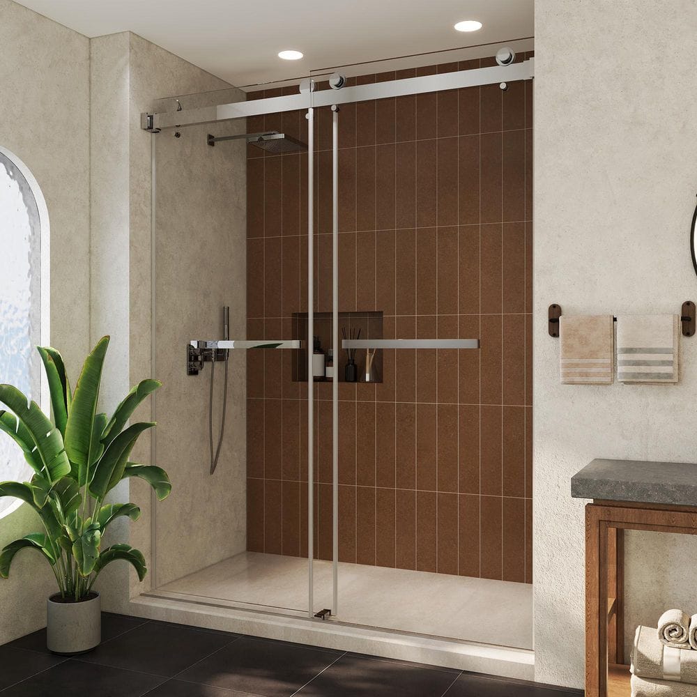 60 in. W x 76 in. H Frameless Exposed Roller Double Sliding Shower Door in Chrome with 5/16 in. (8mm) Clear Glass price history on PriceWatchPro