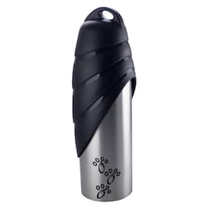 Pets 0.198 Gal. Large Stainless Steel and Plastic Fin CapTravel Water Bottle in Silver and Black (Set of 12)