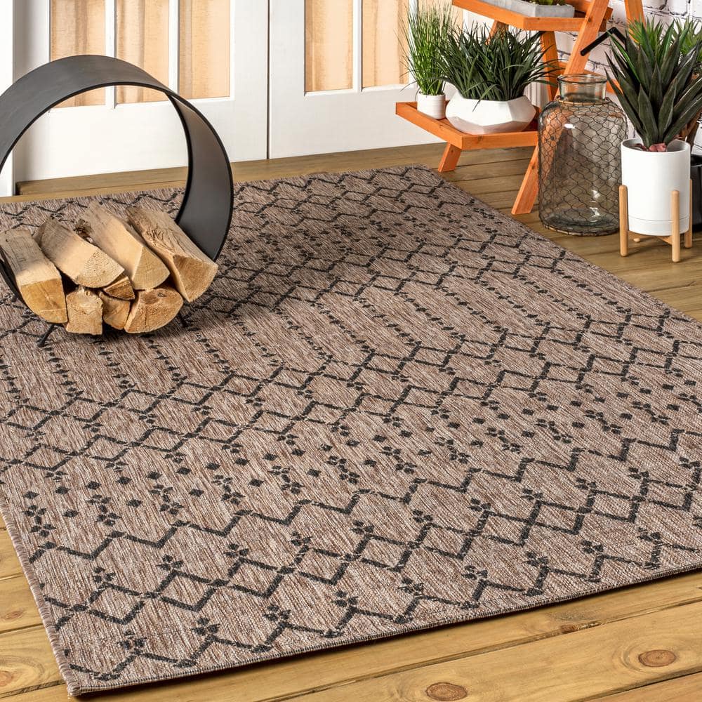 Natural Black Geometric Flatweave Indoor Outdoor Rug 4' x 6'