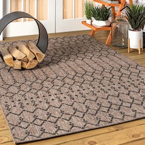 Ourika Moroccan Natural/Black 5 ft. 3 in. x 7 ft. 7 in. Geometric Textured Weave Indoor/Outdoor Area Rug