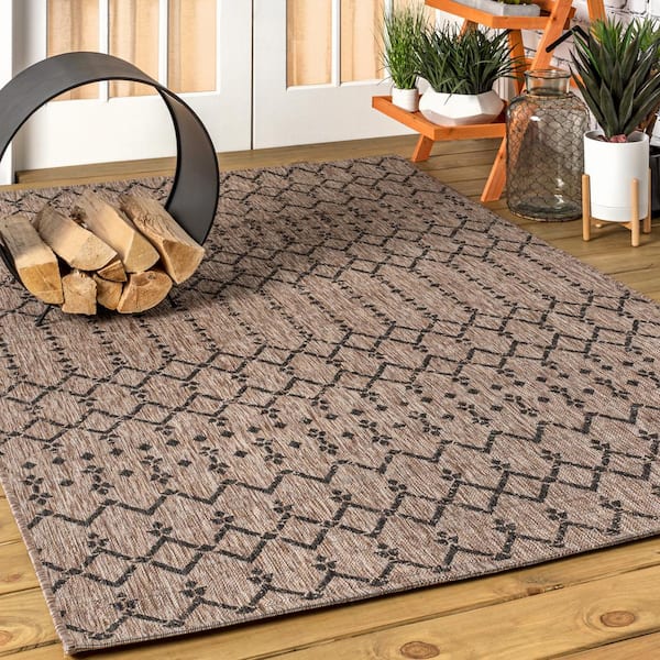 JONATHAN Y Ourika Moroccan Natural/Black 7 ft. 9 in. x 10 ft. Geometric Textured Weave Indoor/Outdoor Area Rug