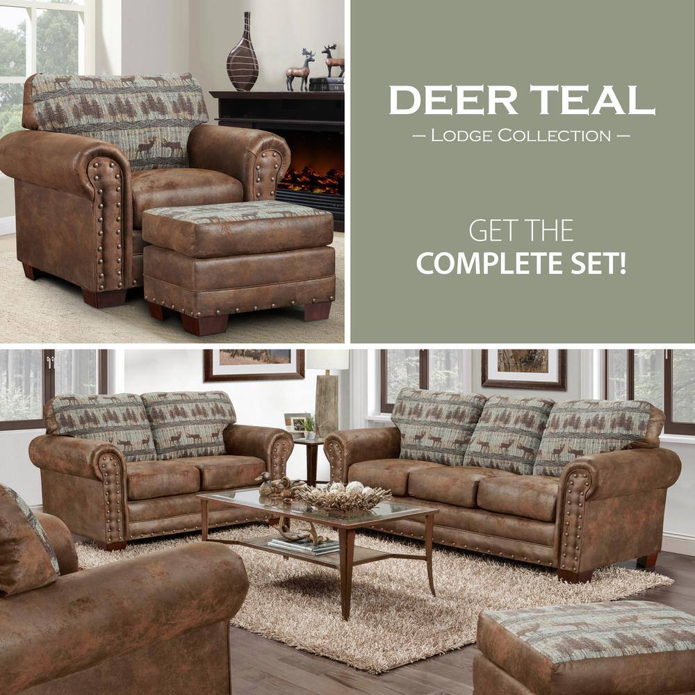 Rustic Lodge Deer Tapestry & Brown Microfiber Accent Chair Set