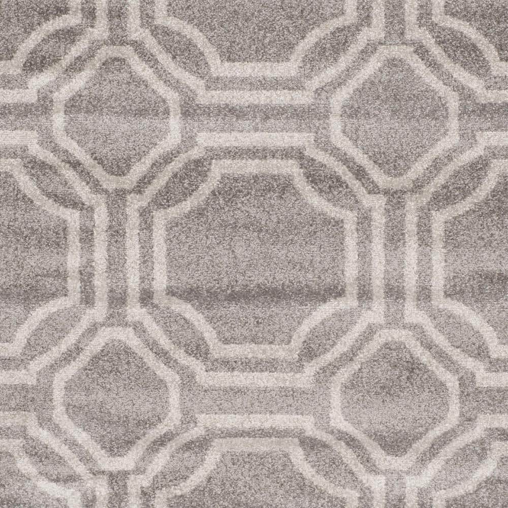 Grey and Light Grey Geometric Synthetic Area Rug