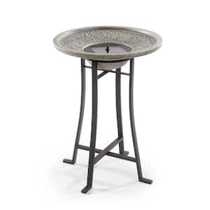 Perello Distressed Grey intelliSOLAR Light Cement Birdbath with Remote