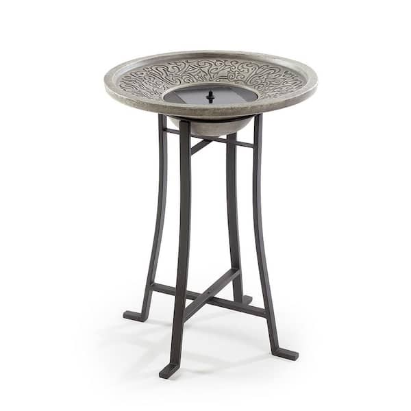 Perello Distressed Grey IntelliSOLAR Light Cement Birdbath with Remote