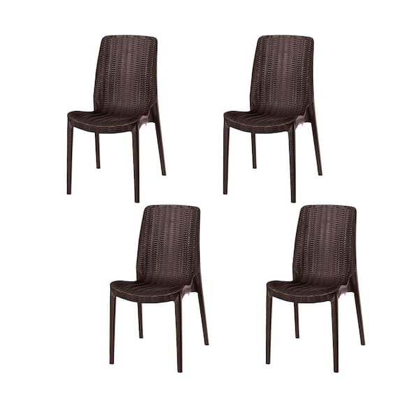 Lagoon Rue Brown Stackable Rattan Outdoor Dining Chair (4-Pack)
