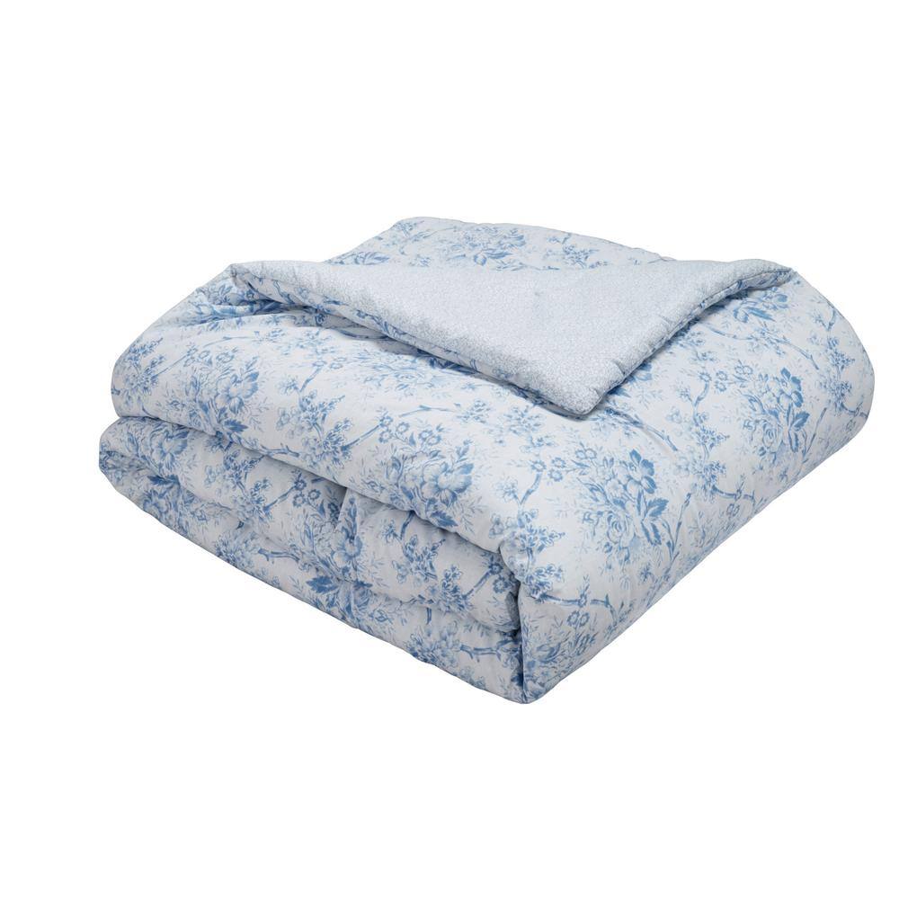 Laura Ashley Nina 7-Piece Blue Botanical Cotton King Comforter Bonus Set - 3