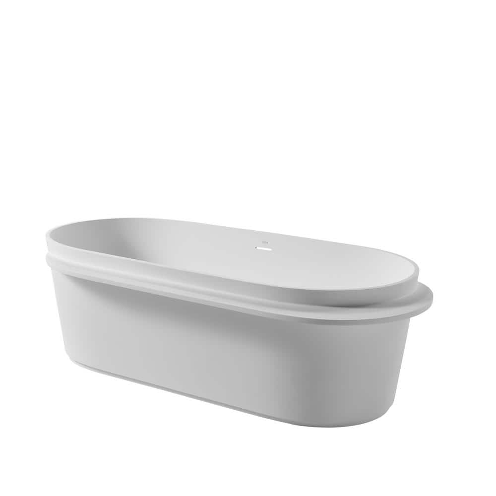 71 in. x 34 in. Freestanding Soaking Solid Surface Bathtub with Center Drai