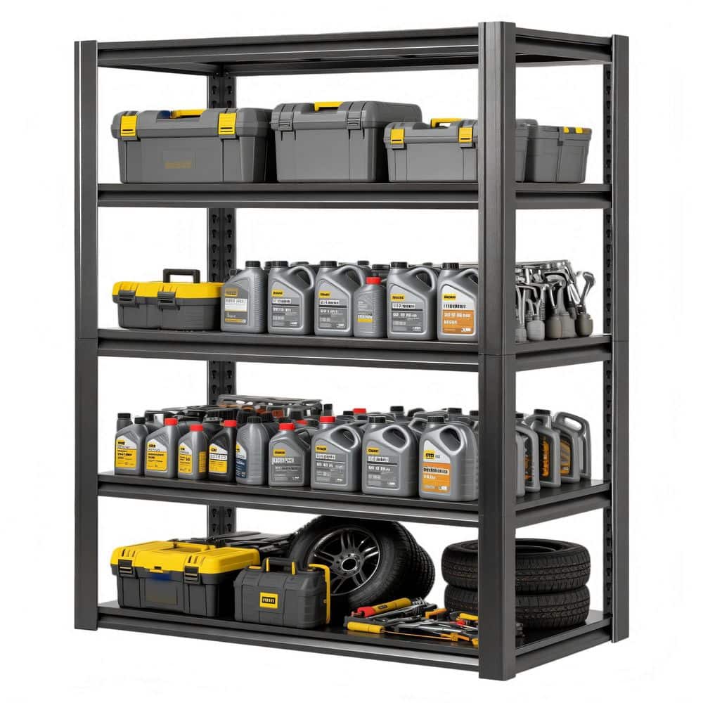 Huluwat 5-Tier Heavy Duty Steel Boltless Adjustable Storage Rack in Black (47.2 in. W x 72 in. H x 23.6 in. D)