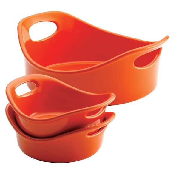 Rachael Ray Stoneware 3-Piece Small Round Set Bubble and Brown in Orange