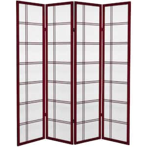 6 ft. Rosewood Printed Canvas Double Cross 4-Panel Room Divider