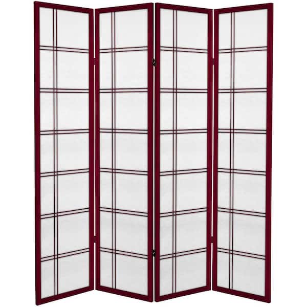 Oriental Furniture 6 ft. Rosewood Printed Canvas Double Cross 4-Panel Room Divider