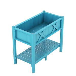 34 in. HIPS Raised Garden Bed Poly Wood Elevated Planter Box in Blue