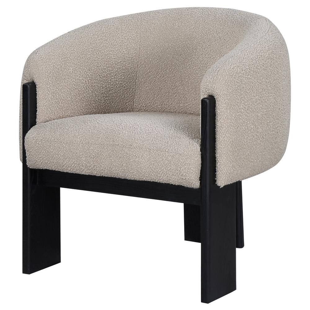 Beige Boucle Upholstered Barrel Back Accent Chair