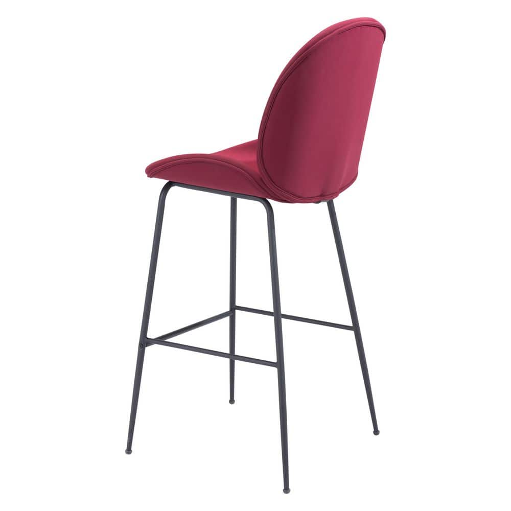 Miles Contemporary Red Velvet & Matte Black Metal Barstool
