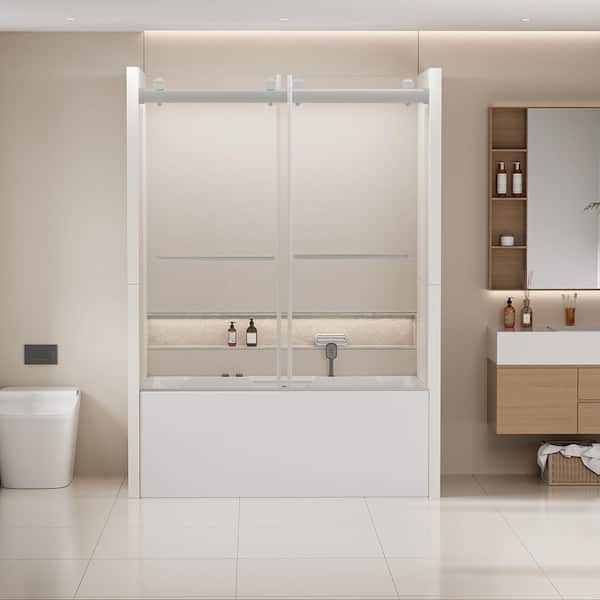 56 to 60 in. W x 62 in. H Sliding Tub Door in Chrome with Clear Glass