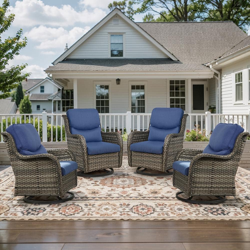 Crescent Gray Wicker PE Rattan Outdoor Swivel Rocker Patio Chairs with Olefin Navy Blue Cushions (4-Pack) price history on PriceWatchPro