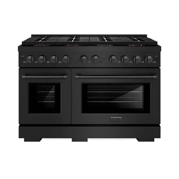 48 in. 6.7 cu. ft. Paramount Dual Fuel Range with 8 Burner DuoPro Cooktop and Dual Ovens in Black Stainless Steel