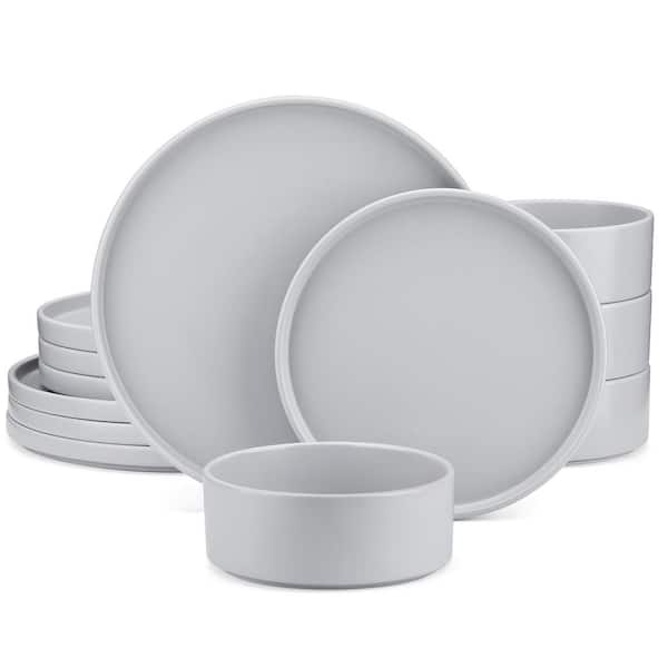 MALACASA VENUS 12-Pieces Grey Stoneware Dinnerware Set, Service for 4