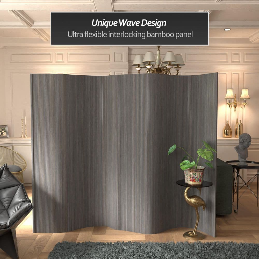 Gray Bamboo Wave 72.25" Room Divider Screen