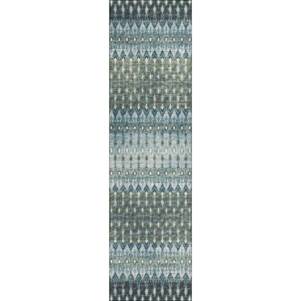 Bravado Blue 2 ft. 3 in. x 7 ft. 6 in. Geometric Indoor/Outdoor Washable Area Rug