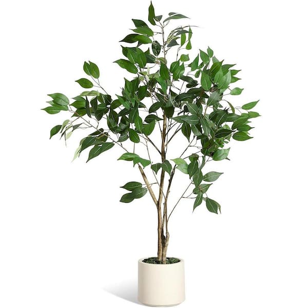 5 ft. Ficus Trees Artificial Indoor, Fake Indoor Plant with Natural Wood Trunk and Lifelike Fruits, Artificial Plants