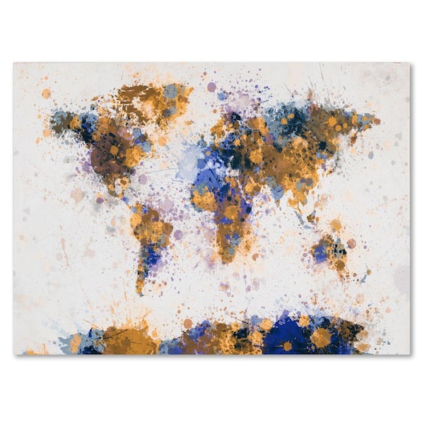 Trademark Fine Art 22 in. x 32 in. "Paint Splashes World Map 2" Canvas Art