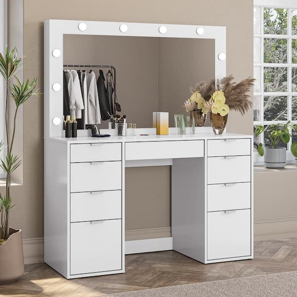Unbranded Jesia 9-Drawer Makeup Vanity, White, with 10 LED Lighted Mirror