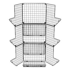 Kitchen Black Metal Wire Basket Wall Mounted Drawer Organizer with 3-Tier Rack