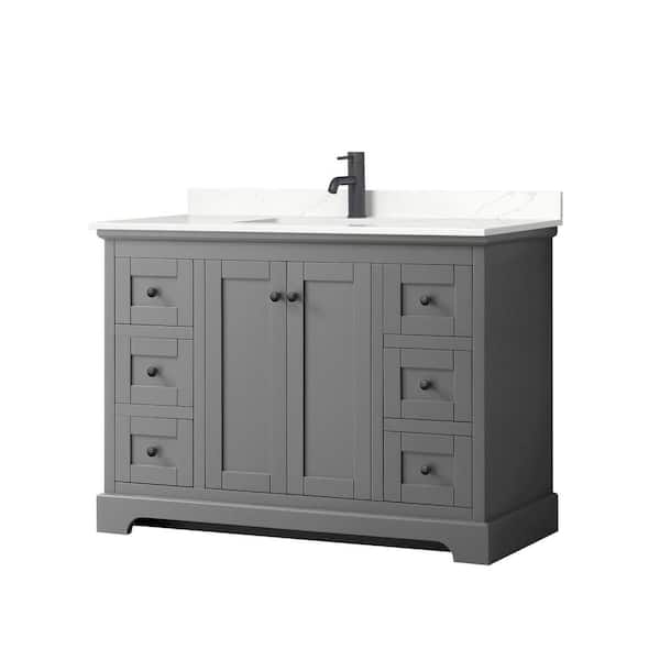 Wyndham Collection Avery 48 in. W x 22 in. D x 35 in. H Single Bath Vanity in Dark Gray with Giotto Quartz Top