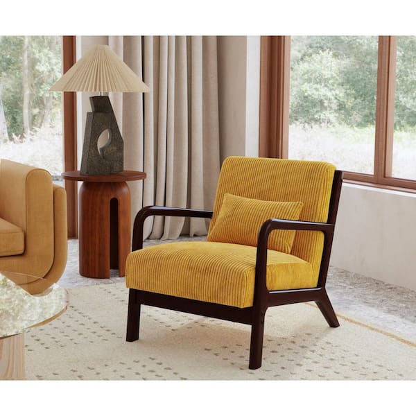 Picket House Furnishings Freya Maize Polyester Arm Chair (Set of 1) with Walnut Finished