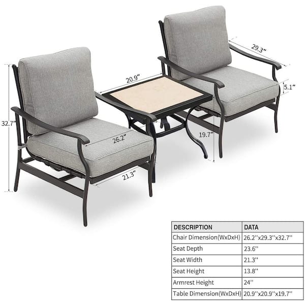 TOP HOME SPACE 3 Piece Metal Rocking Square Outdoor Bistro Set