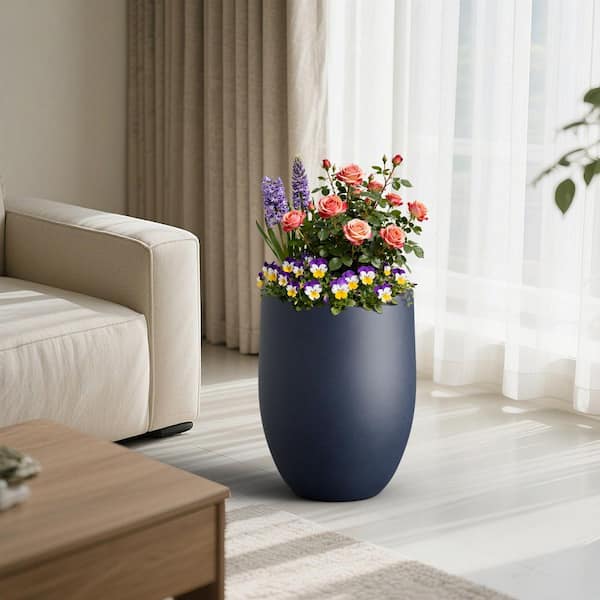 16 in. Large Navy Blue Concrete Tall Round Planter / Pot with Drainage Hole for Indoor and Outdoor