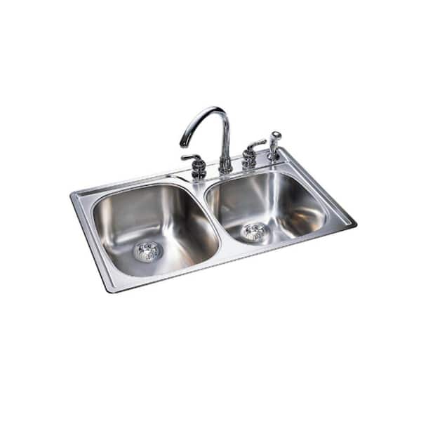 Franke Combination Bowl 18 Gauge Drop-in Stainless Steel 22 in. 4-Hole Double Bowl Kitchen Sink With Silk Finish