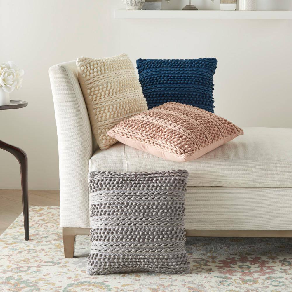 18" Light Gray Woven Striped Cotton Throw Pillow