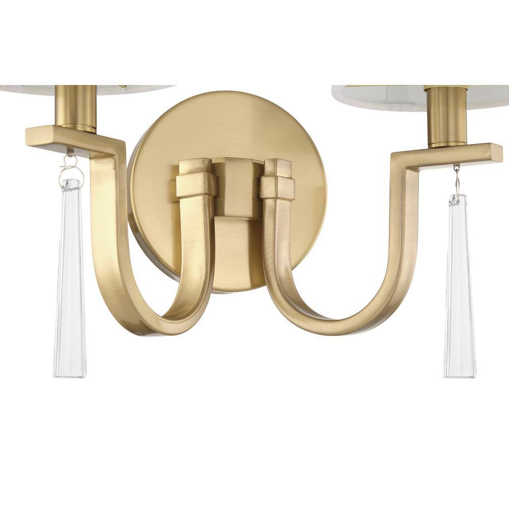 Fortuna Satin Brass 2-Light Sconce with White Linen Shades
