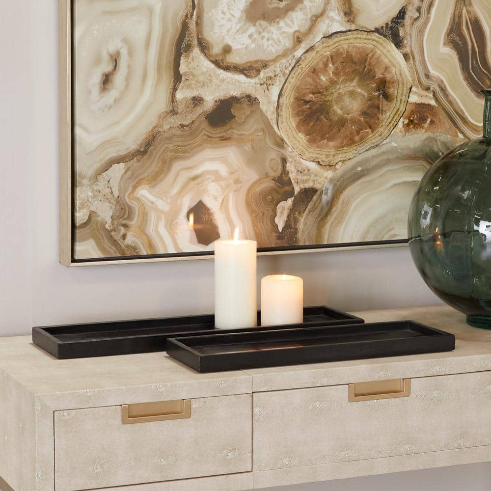 CosmoLiving by Cosmopolitan Black Marble Decorative Tray with Raised