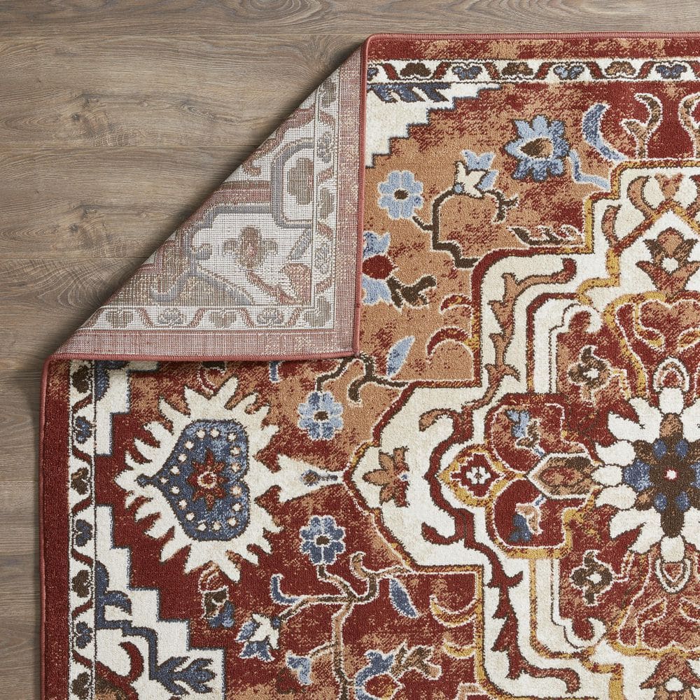 Oriental-Inspired Orange Watercolor 6' x 9' Synthetic Area Rug
