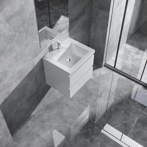 Alice 24 in. W x 20 in. D x 22 in. H Single Floating Bathroom Vanity in Gloss White with Solid Surface Sink Top in White