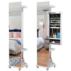 15.74 in. W x 14.96 in. D x 65.94 in. H White LED Wood Linen Cabinet with Push-Pull Jewelry Storage and Mirror