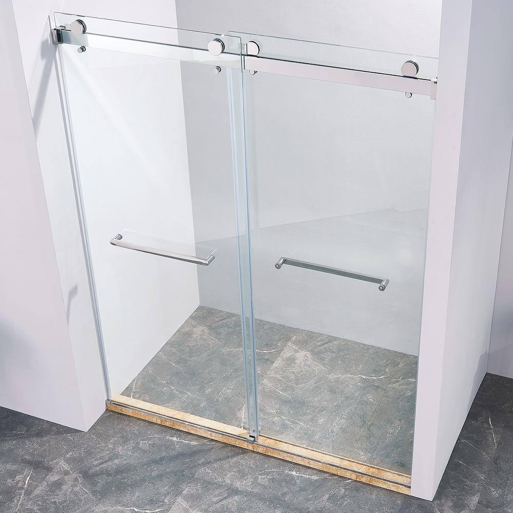 60" Frameless Chrome Glass Double Sliding Shower Door