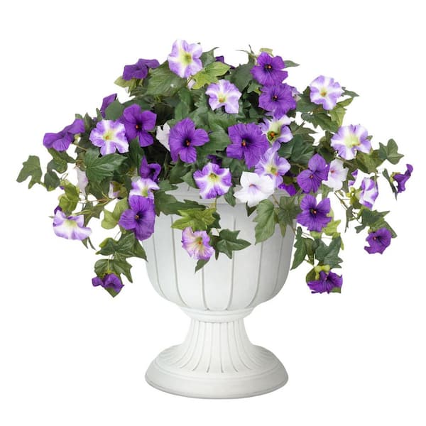 15.00 in. Purple White Color Family Outdoor Artificial Petunia Plant 2-Pack Lifelike UV Resistant No Fade