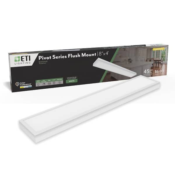 ETI LIGHTING PIVOT 4 ft. x 8 in. White Back-Lit LED Flush Mount Ceiling Light 4000lm 120V 3000K 4000K 5000K Dimmable Kitchen Lighting