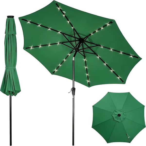 10FT Patio Umbrella with 32 Solar LED Lights, Outdoor Table Market Umbrella with Tilt and Crank