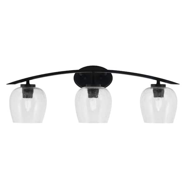 Unbranded Siena 29 in. 3-Light Vanity Light Matte Black with Clear Bubble Glass Shades