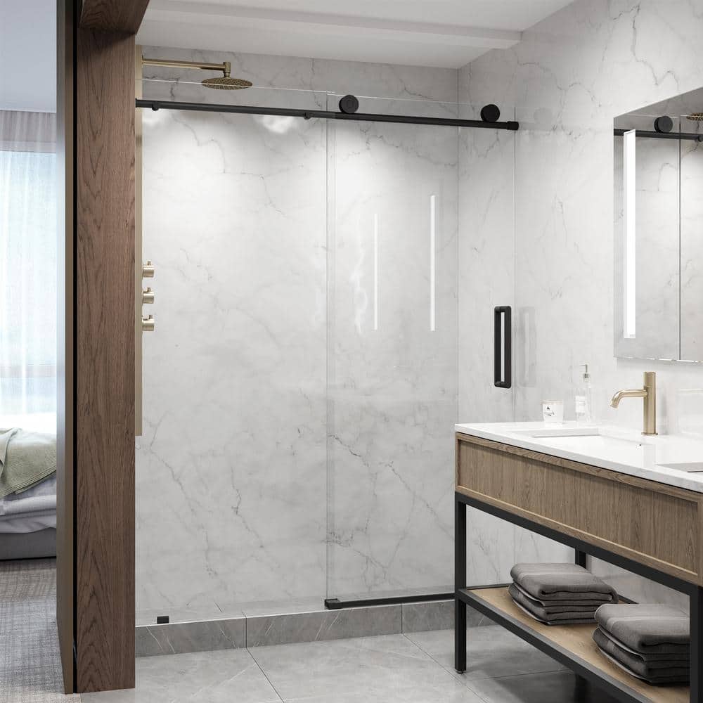 Elan 76" High x 60" Wide Frameless Sliding Shower Door in Matte Black